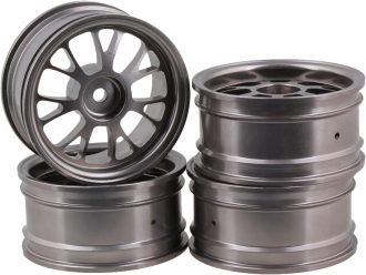 4-Piece Set of Y-Spoke Titanium-Aluminum Wheels: Compatible with 1:10 Scale On-Road RC Model Cars; High-Strength Aluminum Alloy Rim Accessories